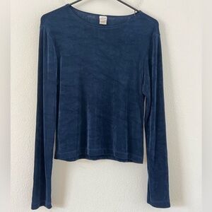 Vintage 90s Nap Dark Blue Stretchy Long Sleeve Crew Neck Shirt Size Medium